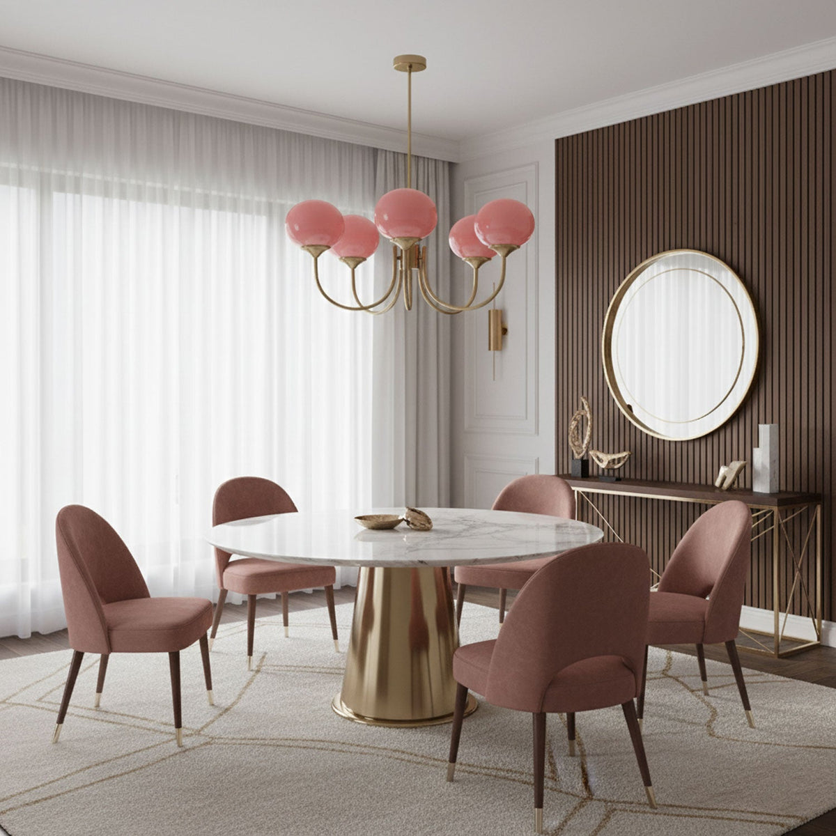 Mid-Century Copper Glass Chandelier – 3 or 5 Globe