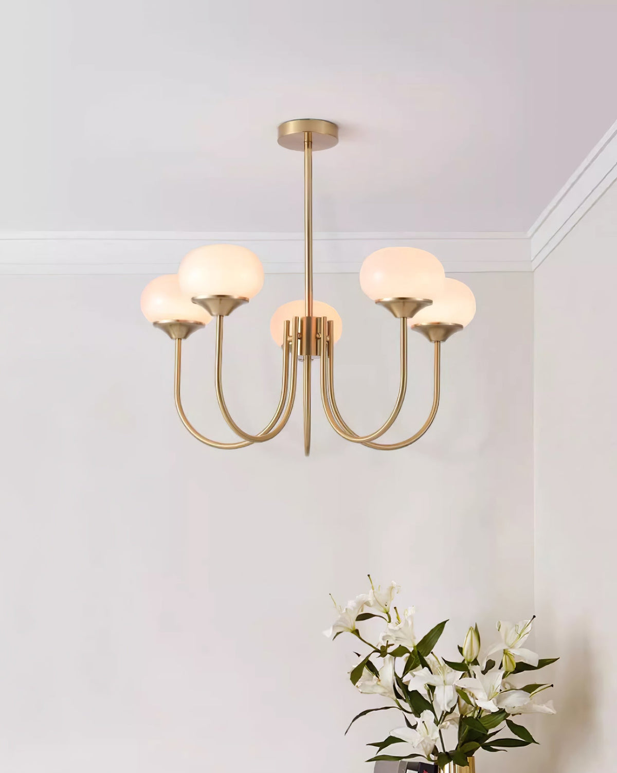 Mid-Century Copper Glass Chandelier – 3 or 5 Globe