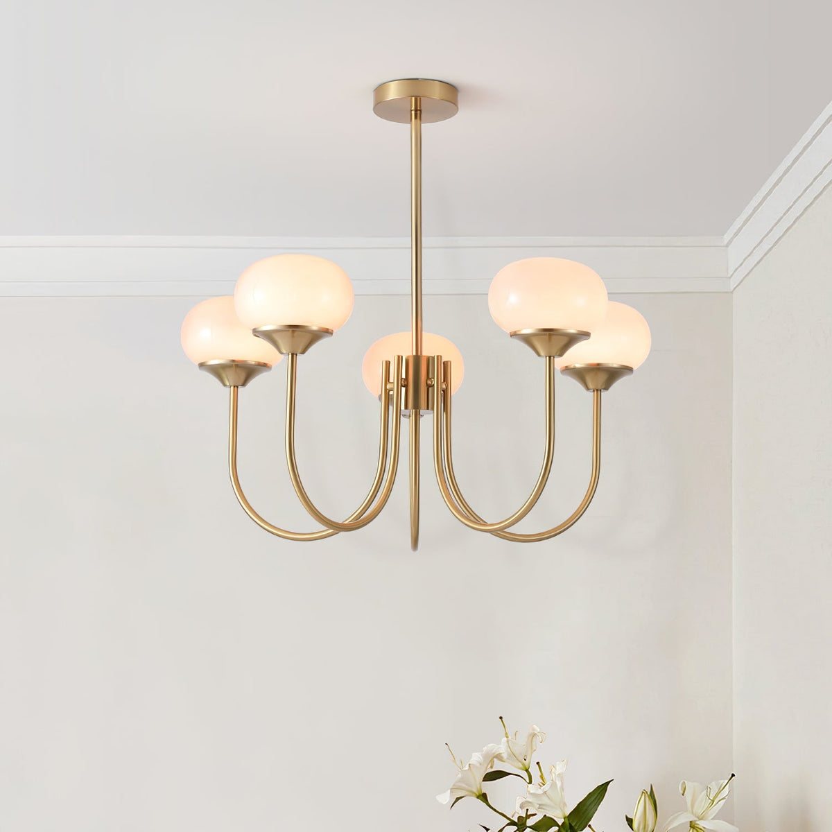 Mid-Century Copper Glass Chandelier – 3 or 5 Globe