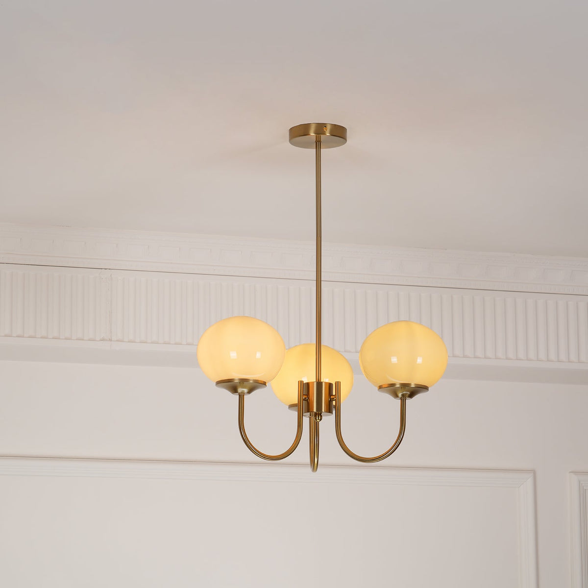 Mid-Century Copper Glass Chandelier – 3 or 5 Globe