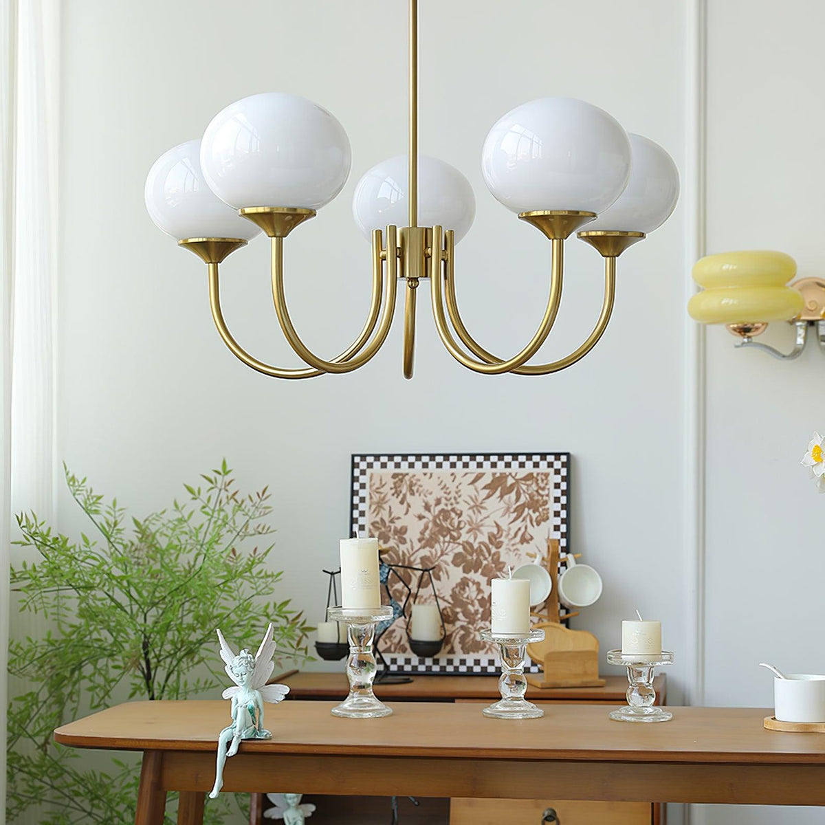 Mid-Century Copper Glass Chandelier – 3 or 5 Globe