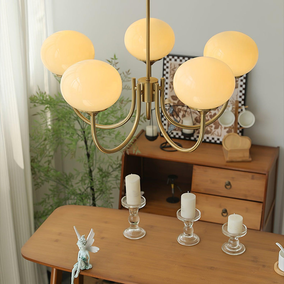 Mid-Century Copper Glass Chandelier – 3 or 5 Globe