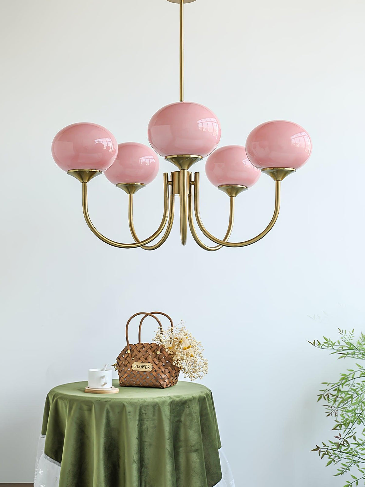 Mid-Century Copper Glass Chandelier – 3 or 5 Globe
