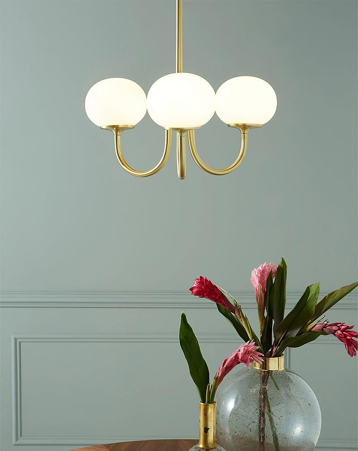 Mid-Century Copper Glass Chandelier – 3 or 5 Globe