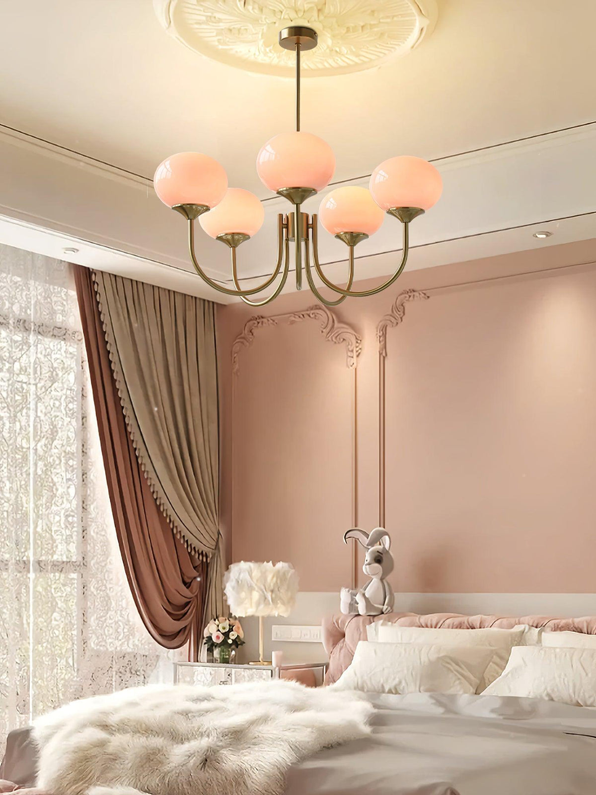 Mid-Century Copper Glass Chandelier – 3 or 5 Globe
