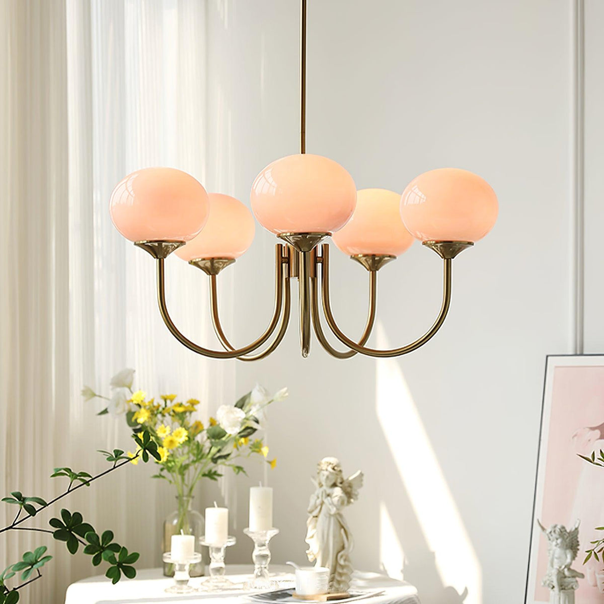 Mid-Century Copper Glass Chandelier – 3 or 5 Globe
