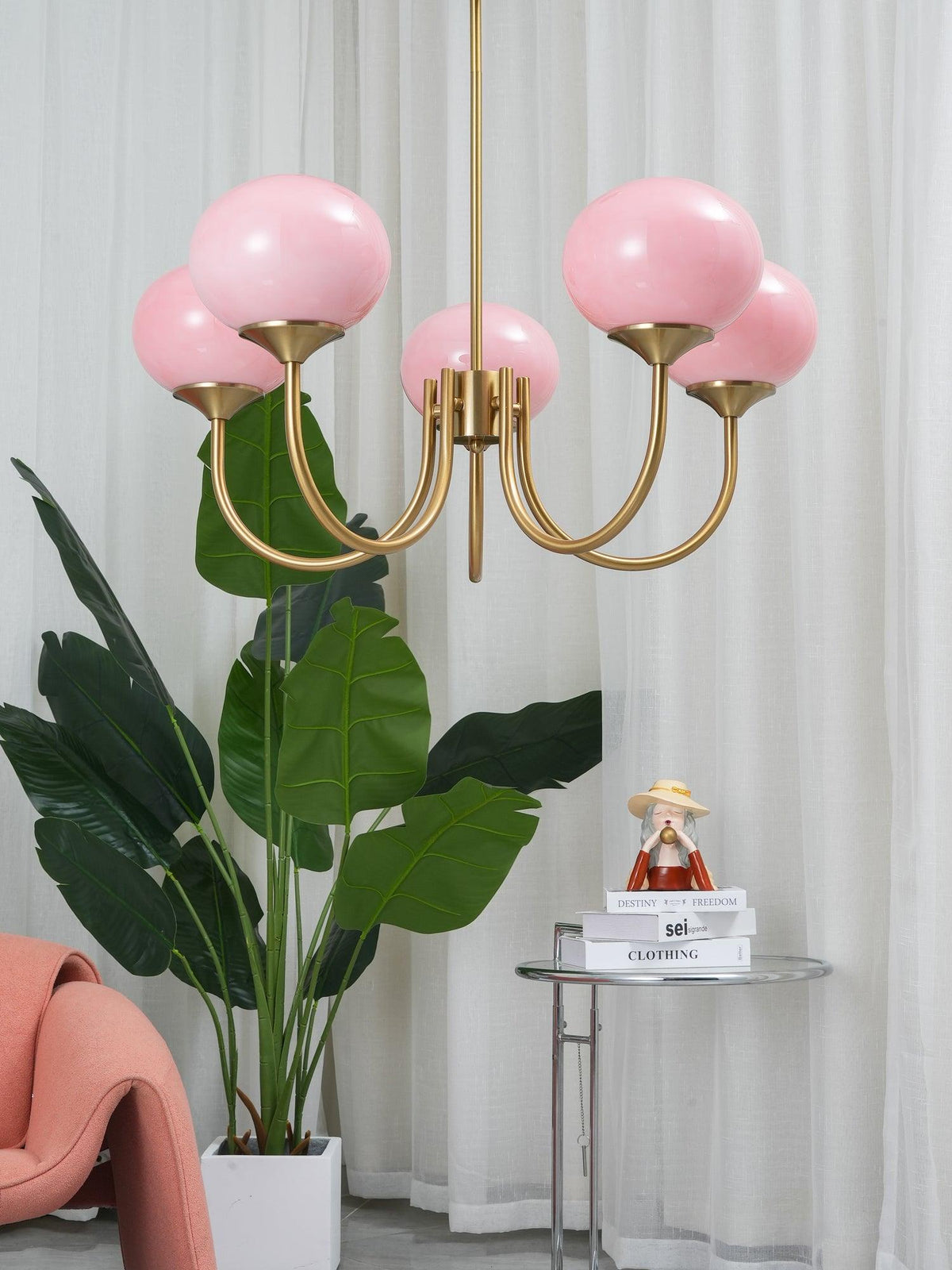 Mid-Century Copper Glass Chandelier – 3 or 5 Globe