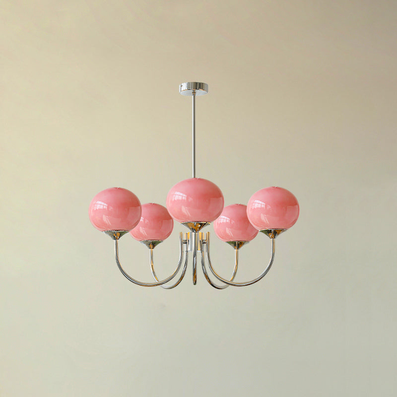 Mid-Century Copper Glass Chandelier – 3 or 5 Globe