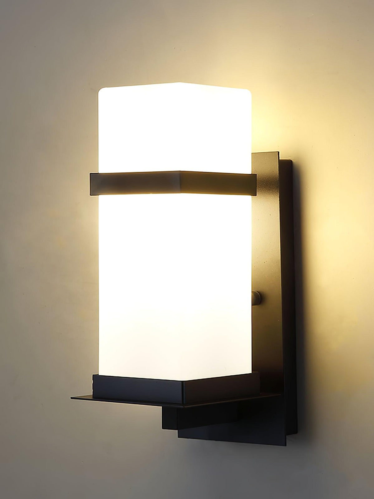 Modern Black Wall Light – White Glass Sconce for Porch