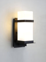 Modern Black Wall Light – White Glass Sconce for Porch