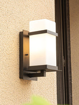 Modern Black Wall Light – White Glass Sconce for Porch
