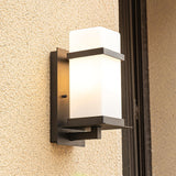 Modern Black Wall Light – White Glass Sconce for Porch