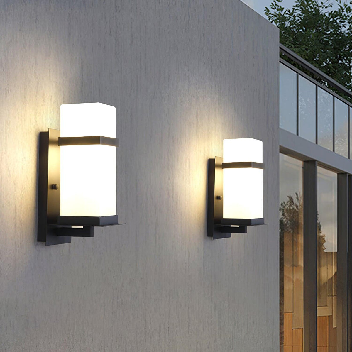 Modern Black Wall Light – White Glass Sconce for Porch