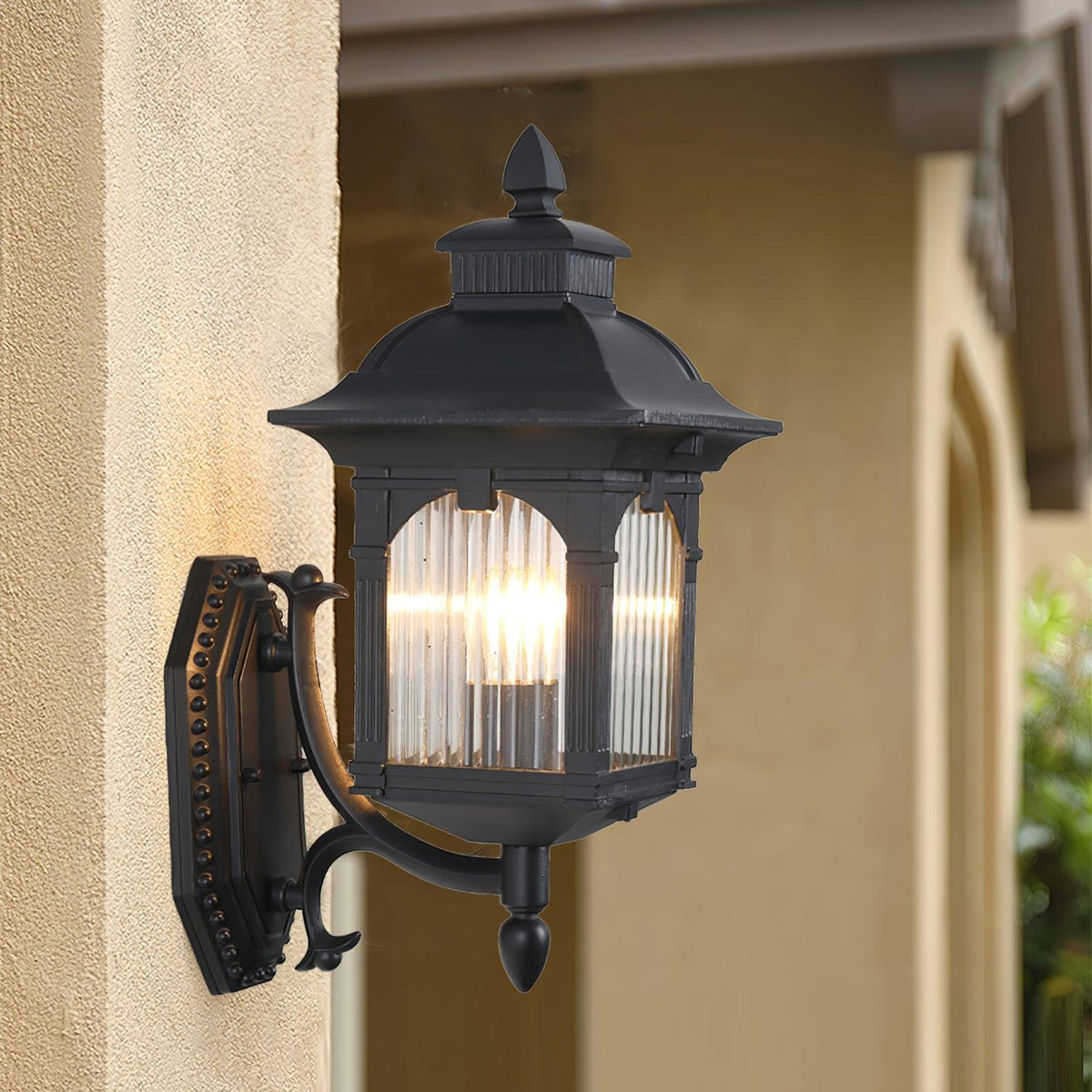 Farmhouse Black Wall Lantern – Glass Sconce for Porch