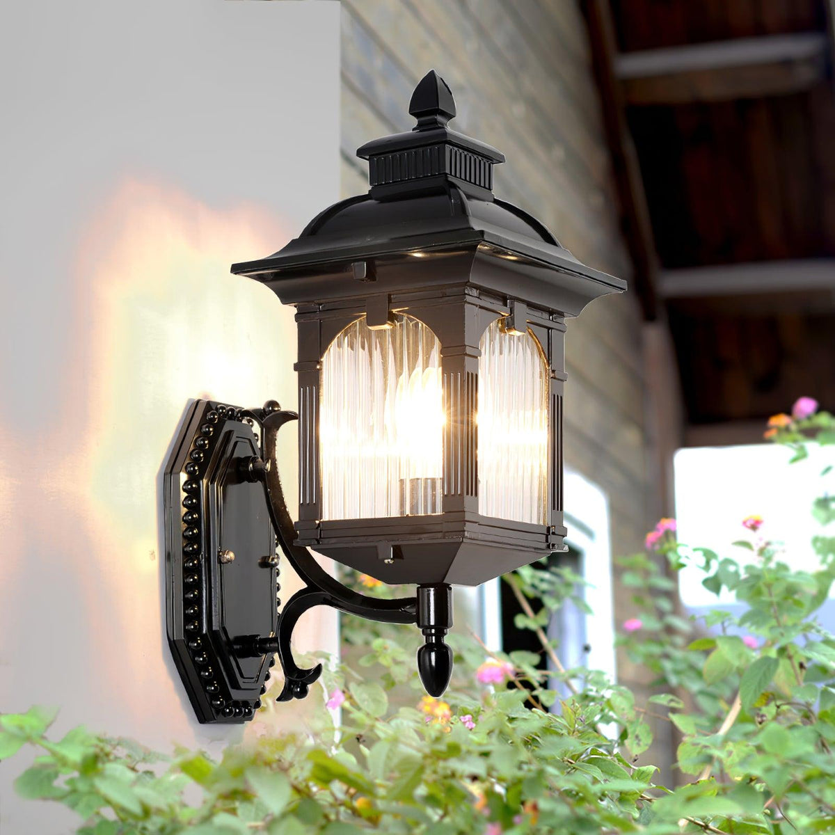 Farmhouse Black Wall Lantern – Glass Sconce for Porch