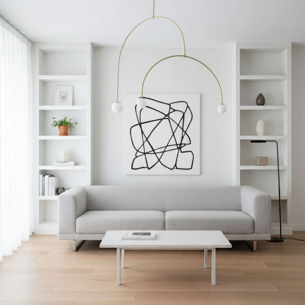 Modern Gold Metal Arc Chandelier – Globe Pendants