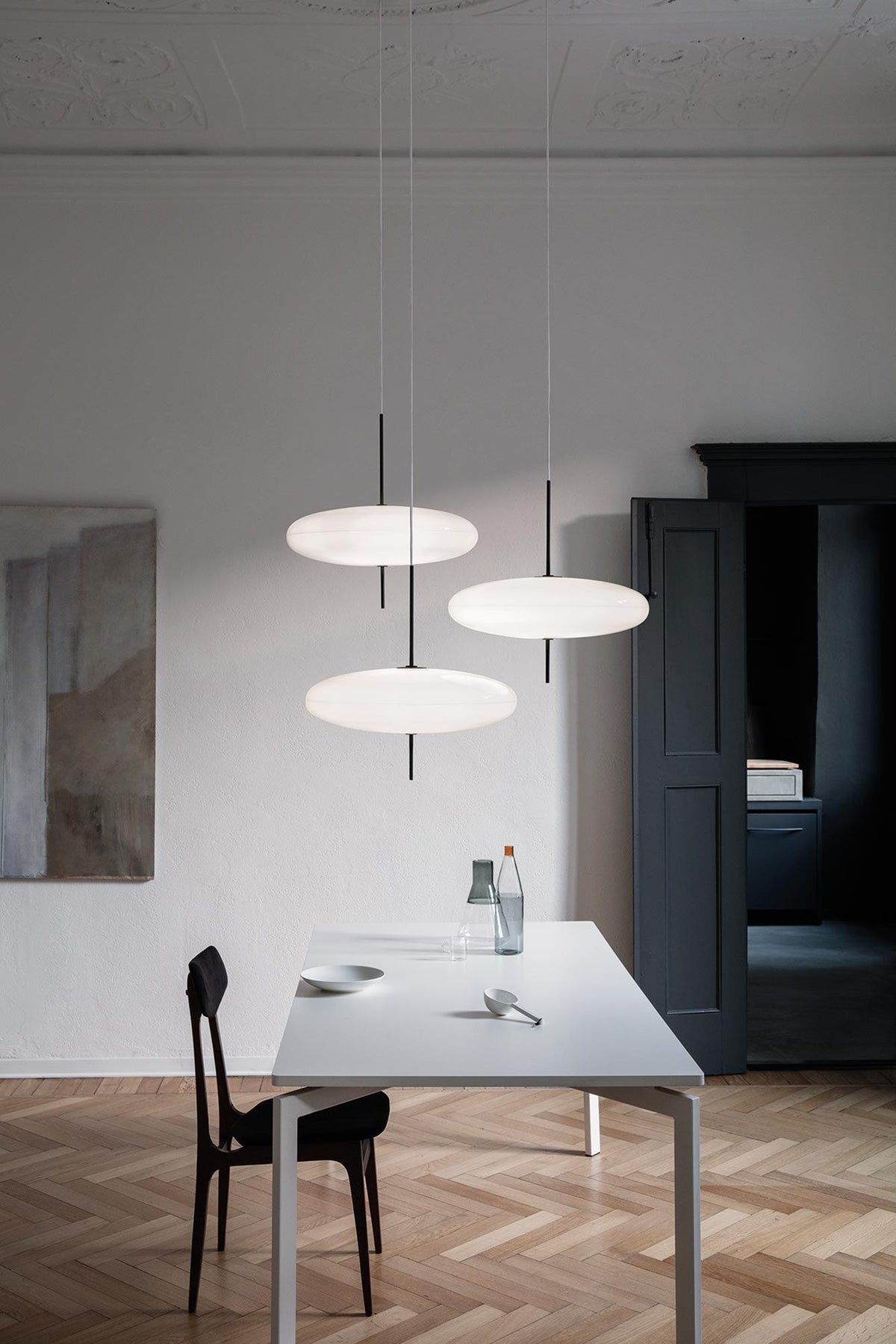 Minimalist White Opal Disc Pendant – Two-Tier