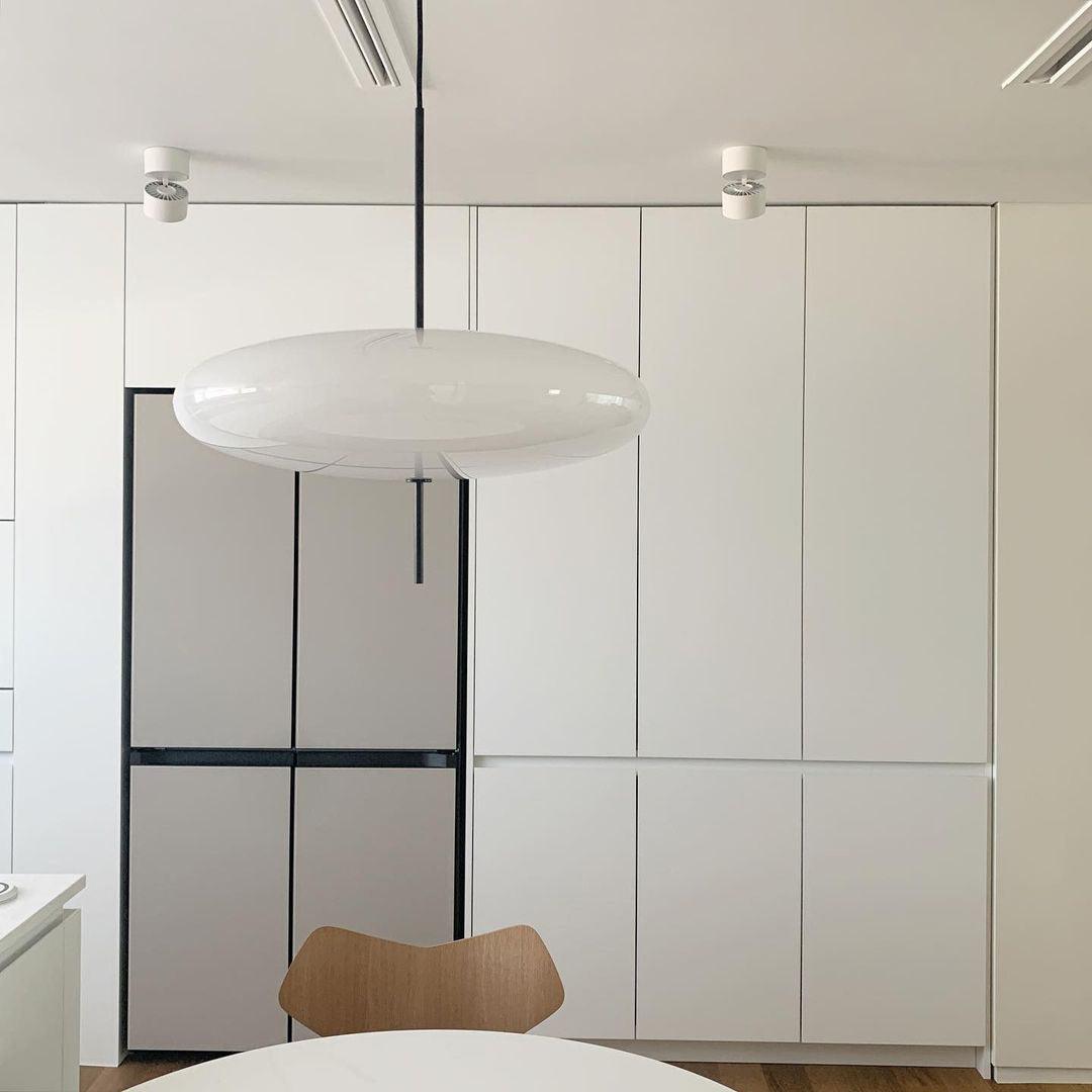 Minimalist White Opal Disc Pendant – Two-Tier
