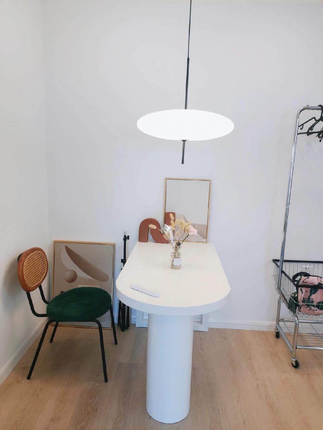 Minimalist White Opal Disc Pendant – Two-Tier