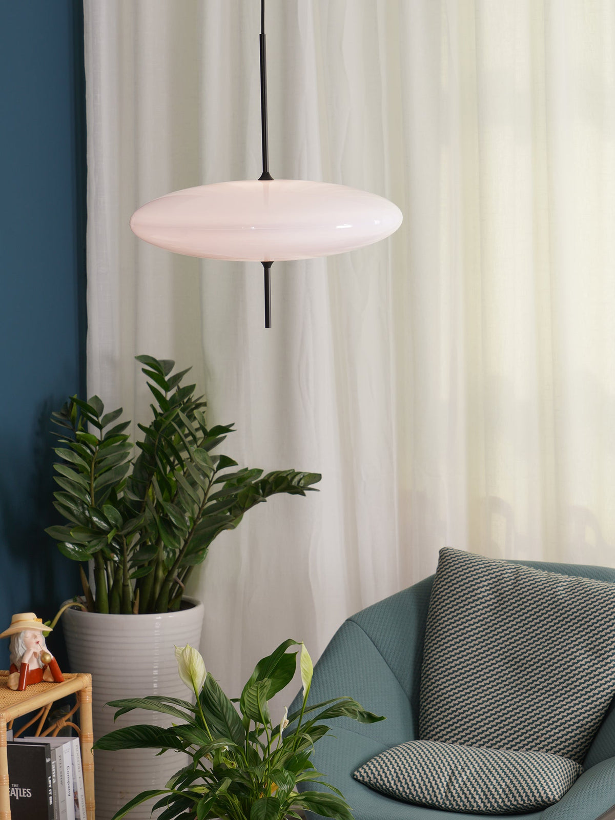 Minimalist White Opal Disc Pendant – Two-Tier