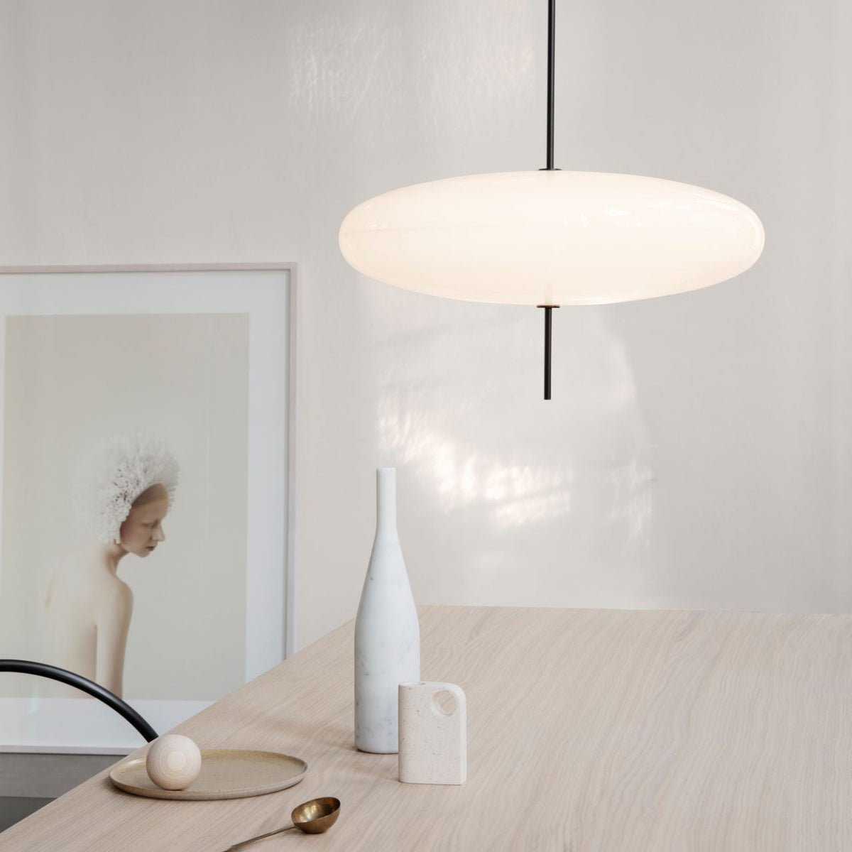 Minimalist White Opal Disc Pendant – Two-Tier