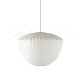 Mid-Century White Silk Pendant – Bubble Wireframe
