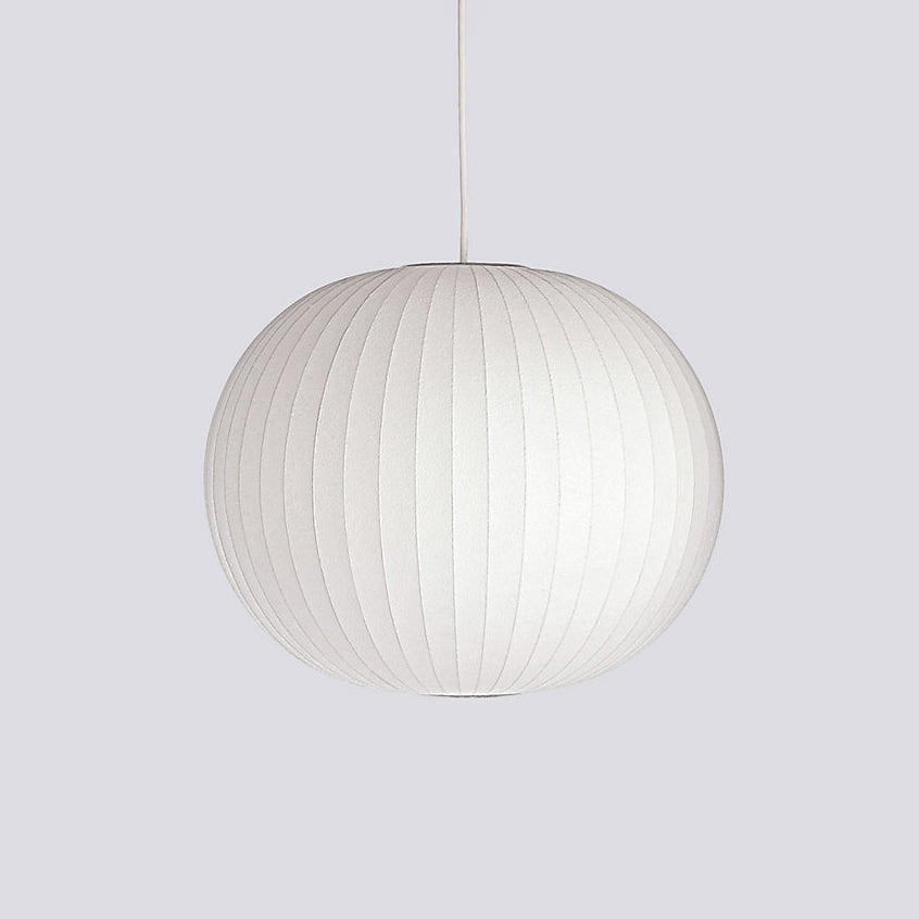 Mid-Century White Silk Pendant – Bubble Wireframe