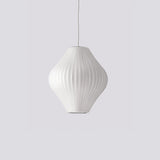 Mid-Century White Silk Pendant – Bubble Wireframe