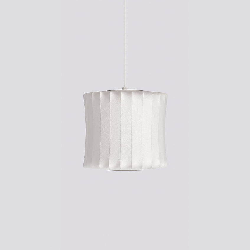 Mid-Century White Silk Pendant – Bubble Wireframe