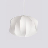 Mid-Century White Silk Pendant – Bubble Wireframe