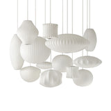 Mid-Century White Silk Pendant – Bubble Wireframe