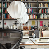 Mid-Century White Silk Pendant – Bubble Wireframe