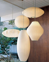 Mid-Century White Silk Pendant – Bubble Wireframe
