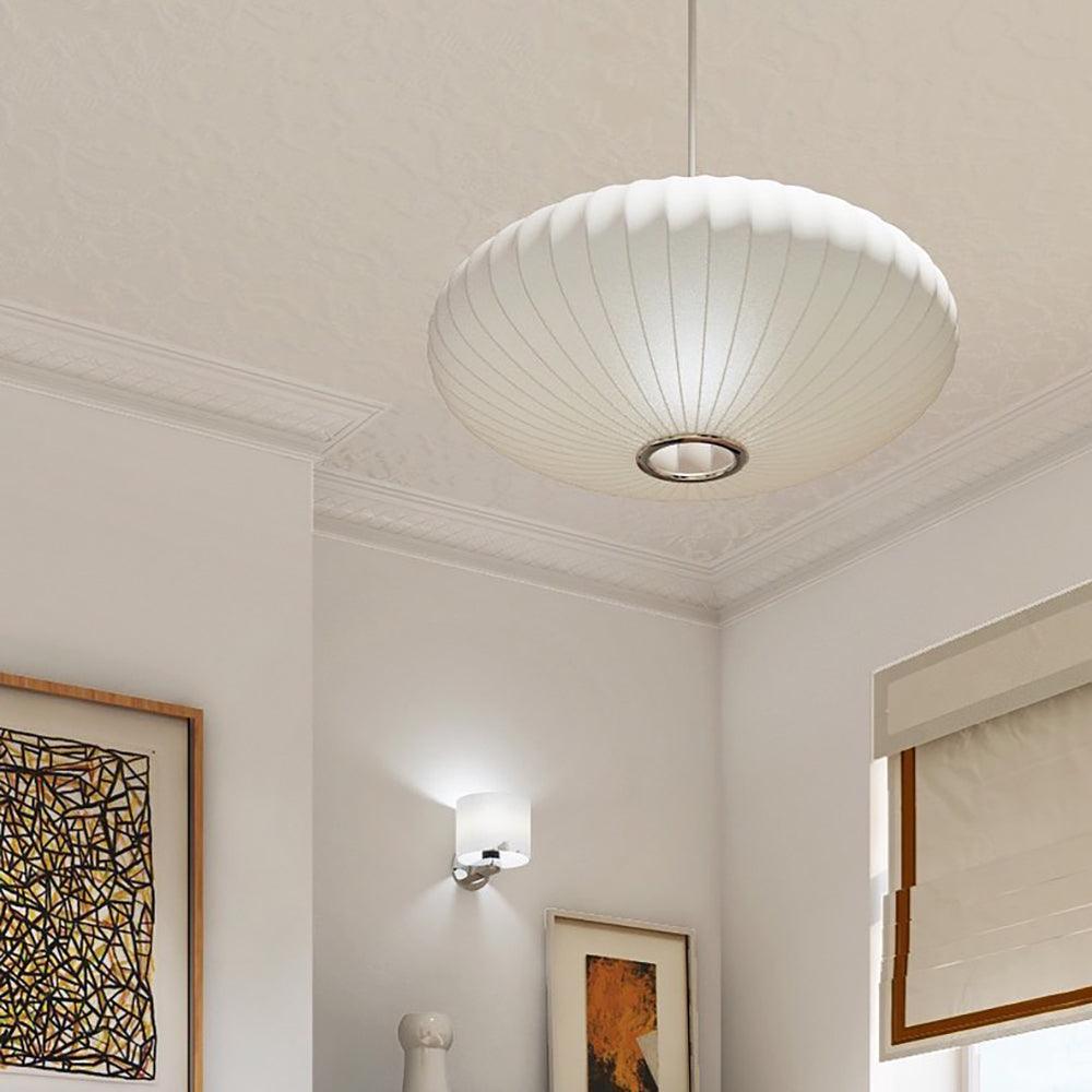 Mid-Century White Silk Pendant – Bubble Wireframe