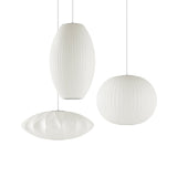 Mid-Century White Silk Pendant – Bubble Wireframe