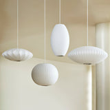Mid-Century White Silk Pendant – Bubble Wireframe