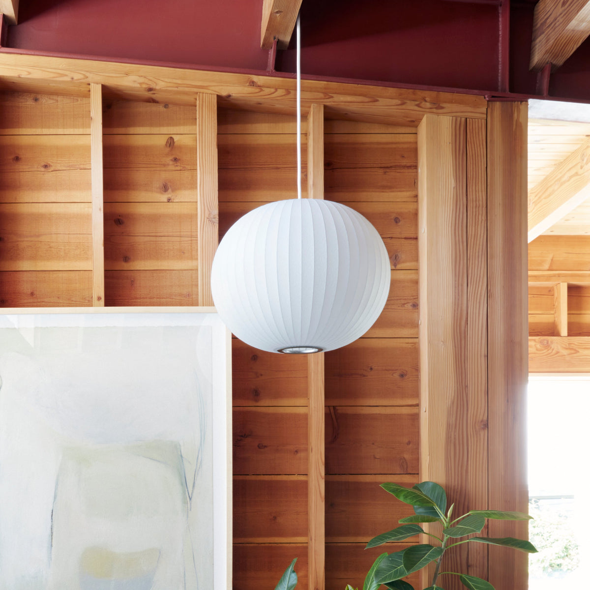 Mid-Century White Silk Pendant – Bubble Wireframe