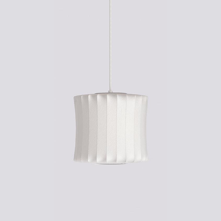 Mid-Century White Silk Pendant – Bubble Wireframe