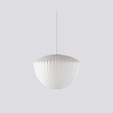 Mid-Century White Silk Pendant – Bubble Wireframe