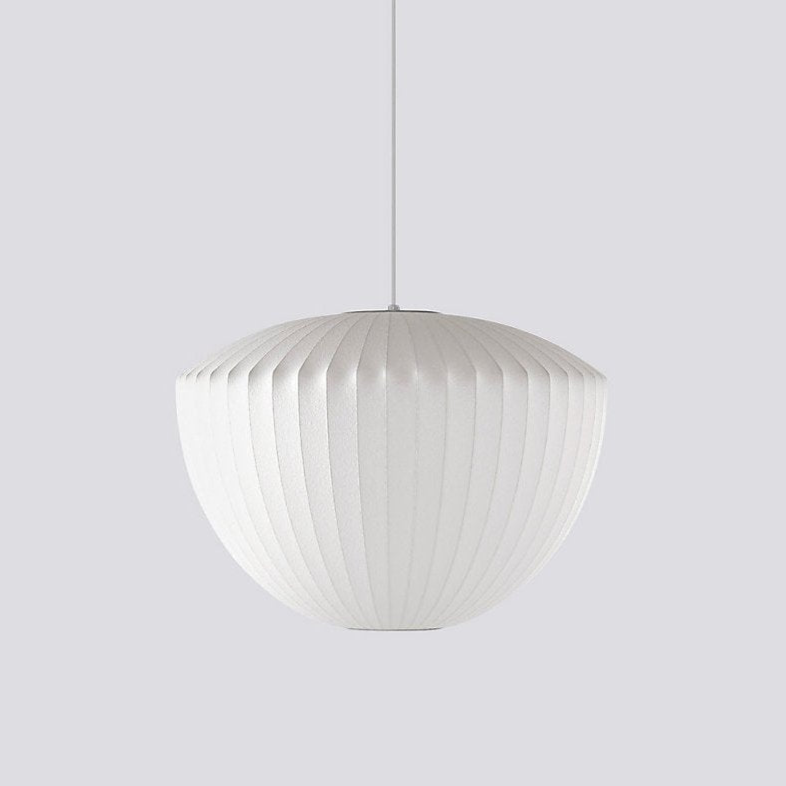 Mid-Century White Silk Pendant – Bubble Wireframe