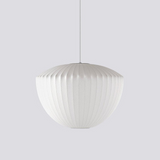 Mid-Century White Silk Pendant – Bubble Wireframe