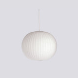 Mid-Century White Silk Pendant – Bubble Wireframe