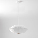 Mid-Century White Silk Pendant – Bubble Wireframe