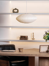 Mid-Century White Silk Pendant – Bubble Wireframe
