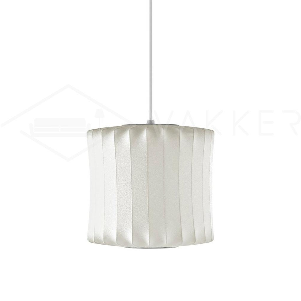 Mid-Century White Silk Pendant – Bubble Wireframe