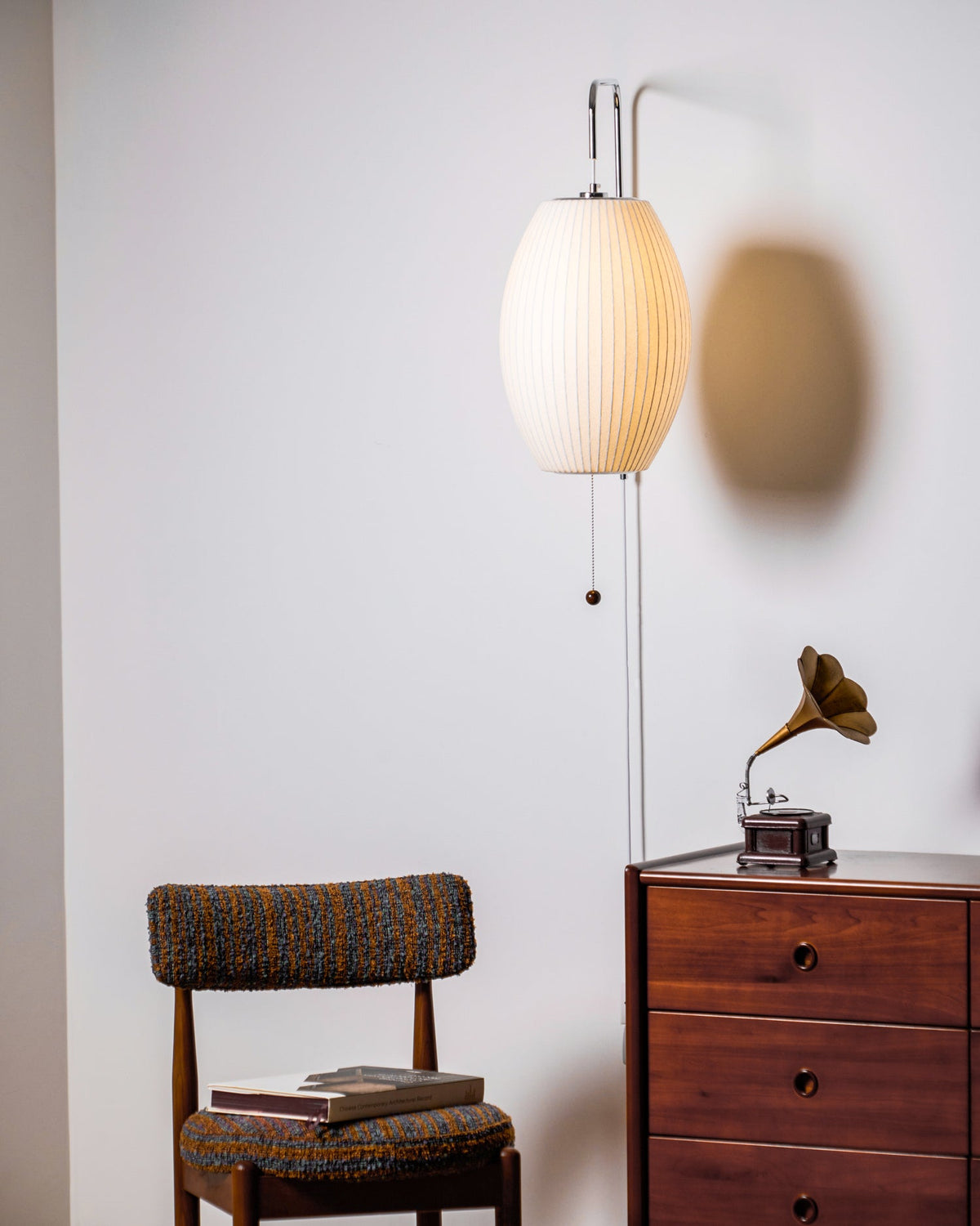 Mid-Century Walnut Bubble Sconce – Swivel Plug-In