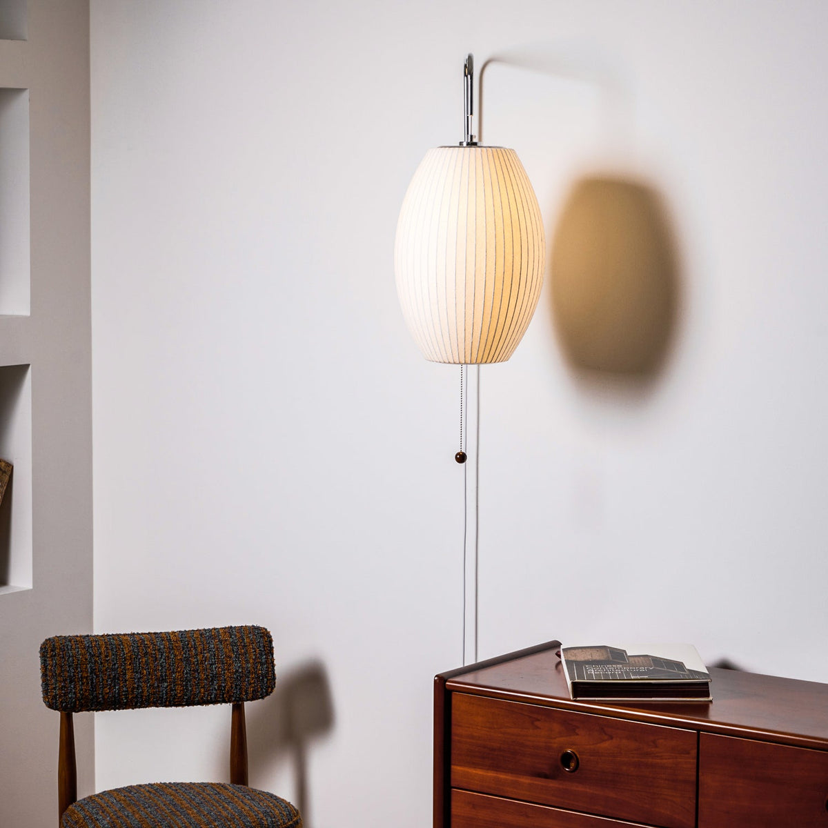 Mid-Century Walnut Bubble Sconce – Swivel Plug-In