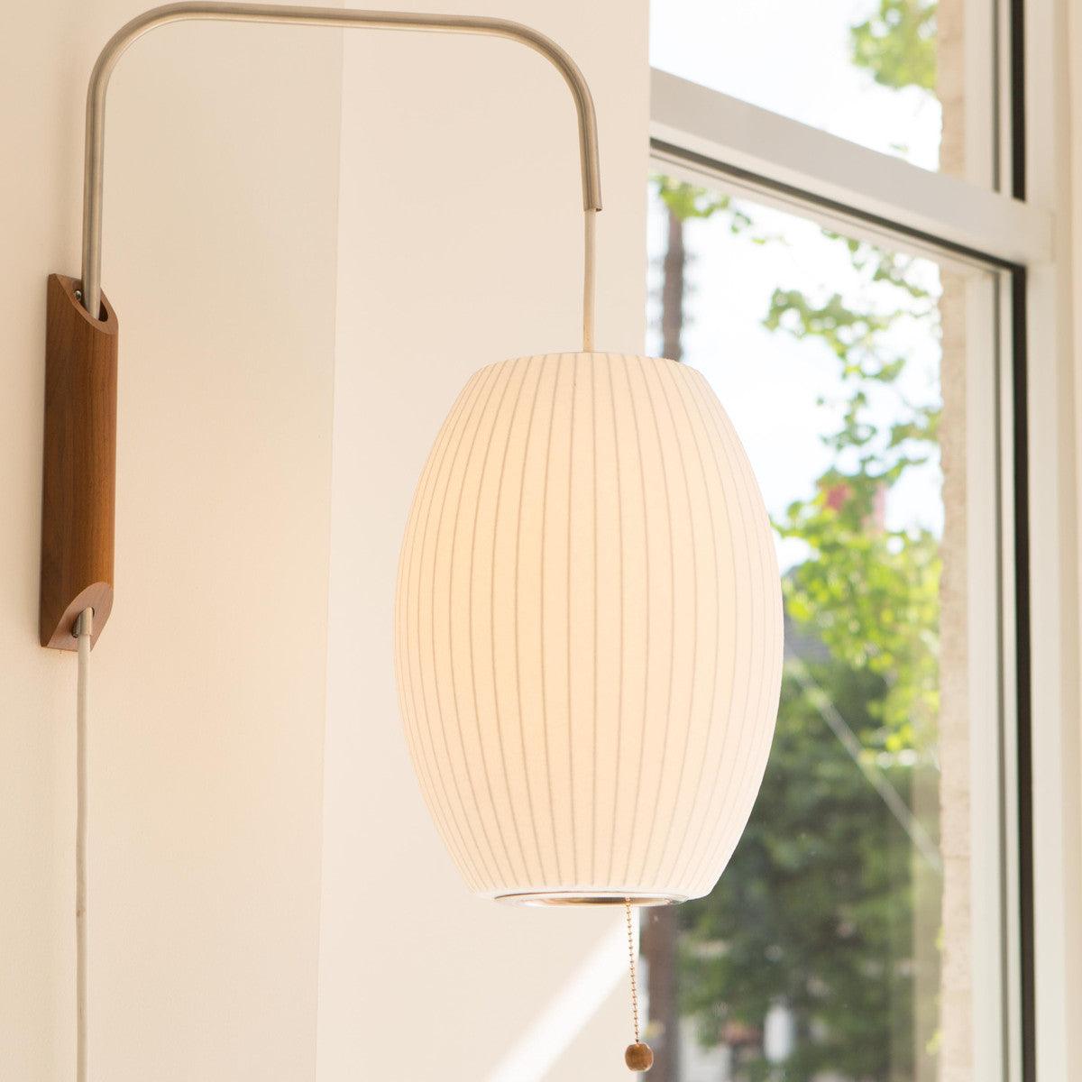 Mid-Century Walnut Bubble Sconce – Swivel Plug-In