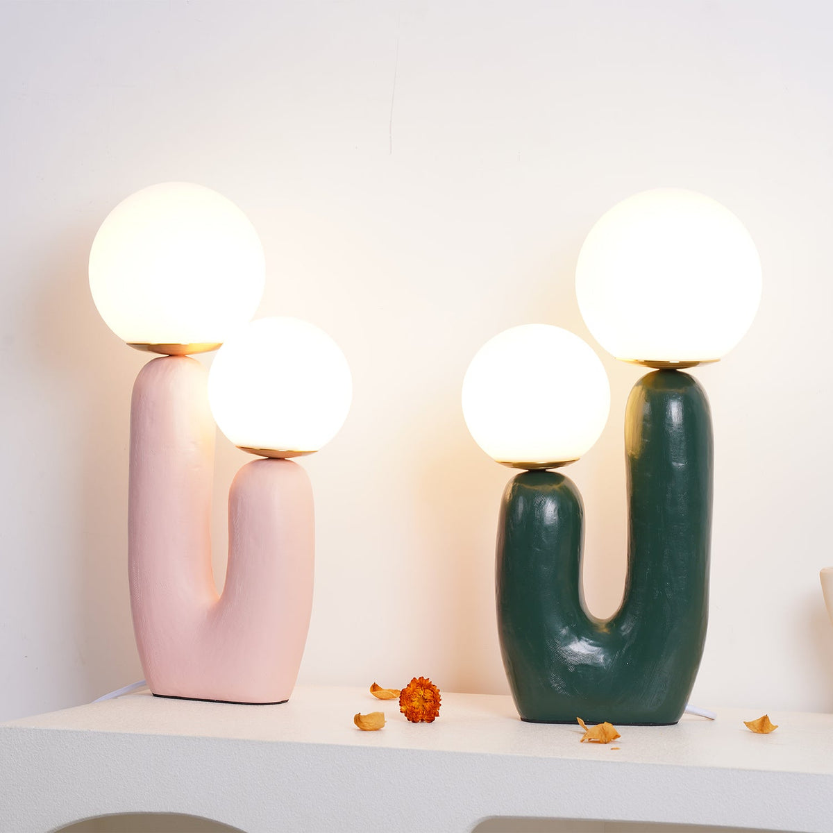 Contemporary Resin Table Lamp – Glass Globe Shade