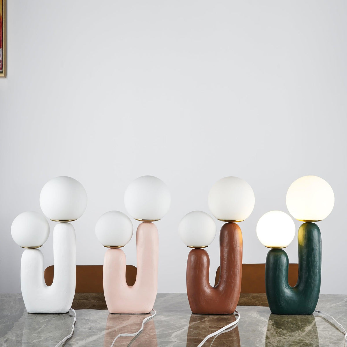 Contemporary Resin Table Lamp – Glass Globe Shade